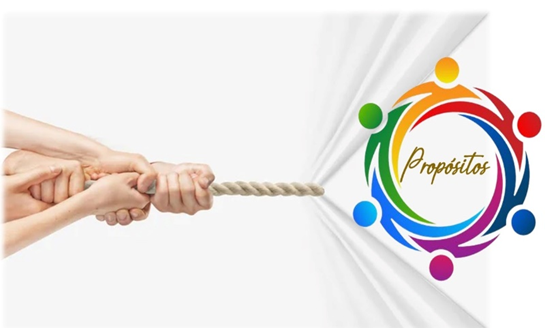 Imagem representando trabalho em equipe e colaboração, com várias mãos segurando uma corda, simbolizando esforço conjunto e propósitos compartilhados.